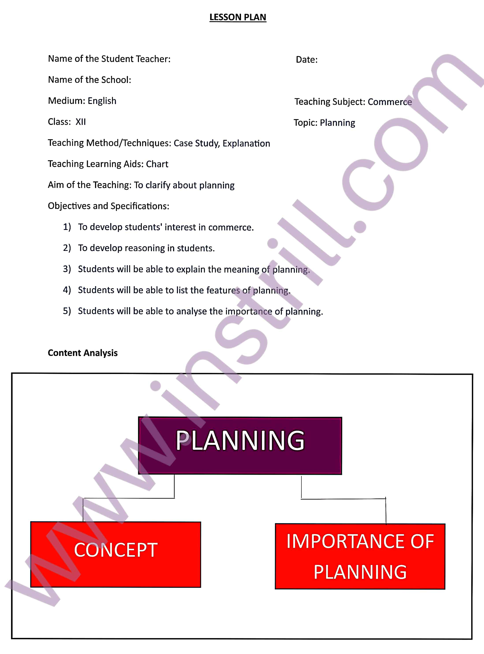 commerce lesson plan on planning