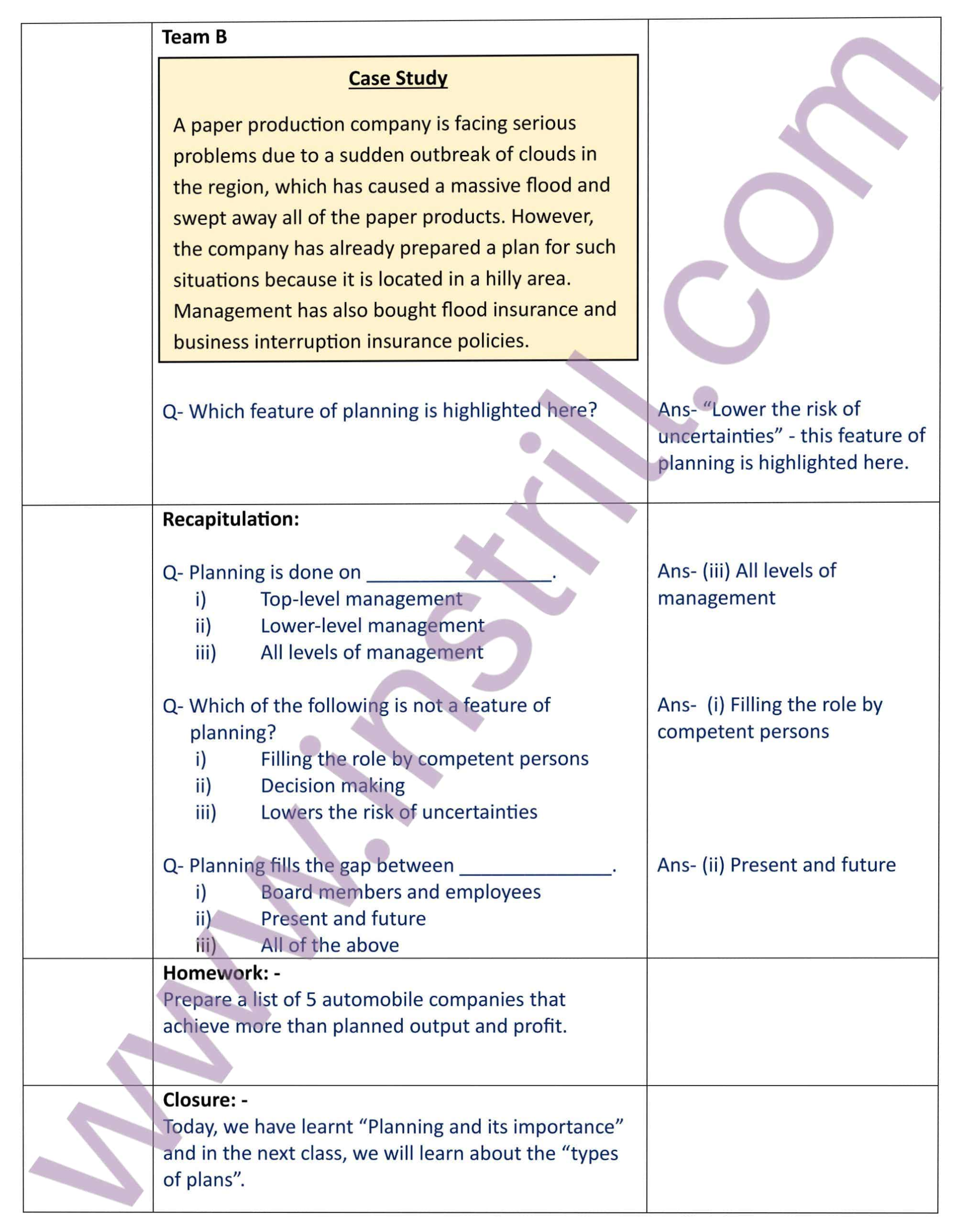 business studies lesson plan on planning