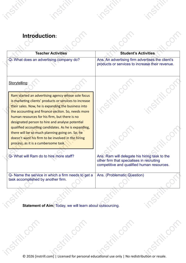 commerce lesson plan on outsourcing preview